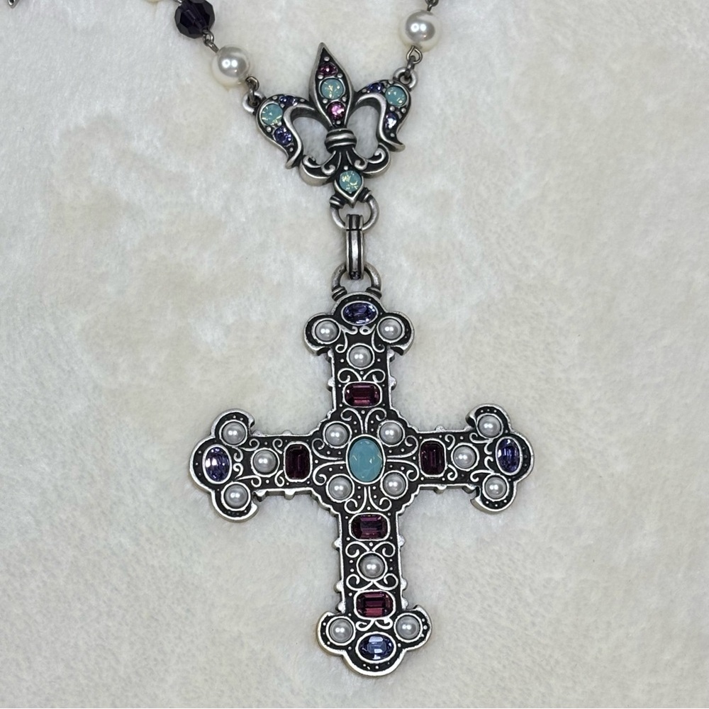 Vintage Cynthia Garrett Gothic Renaissance Long Cross Statement Necklace Set